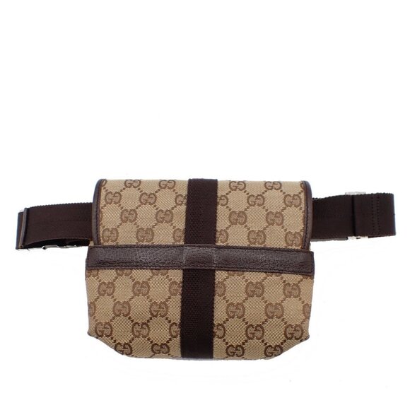 GUCCI Logo GG Pattern Mini Bum Body Bag Canvas Leather Brown SHW Italy 34EF284 - Picture 2 of 16